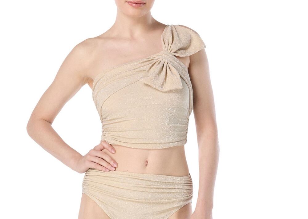 Carmen Marc Valvo Women's One-Shoulder Swim Top gold Sz M